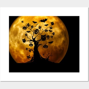 Happy Halloween Scary Tree Posters and Art